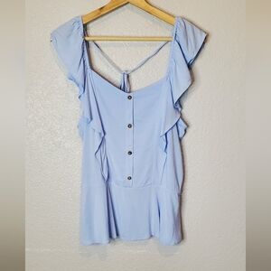 Moa Moa Sky Blue Ruffle Button Blouse